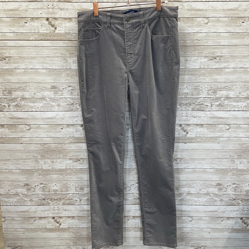 Talbots Womens 6 Pants Velvet Velour‎ Gray High-Waist Straight Leg